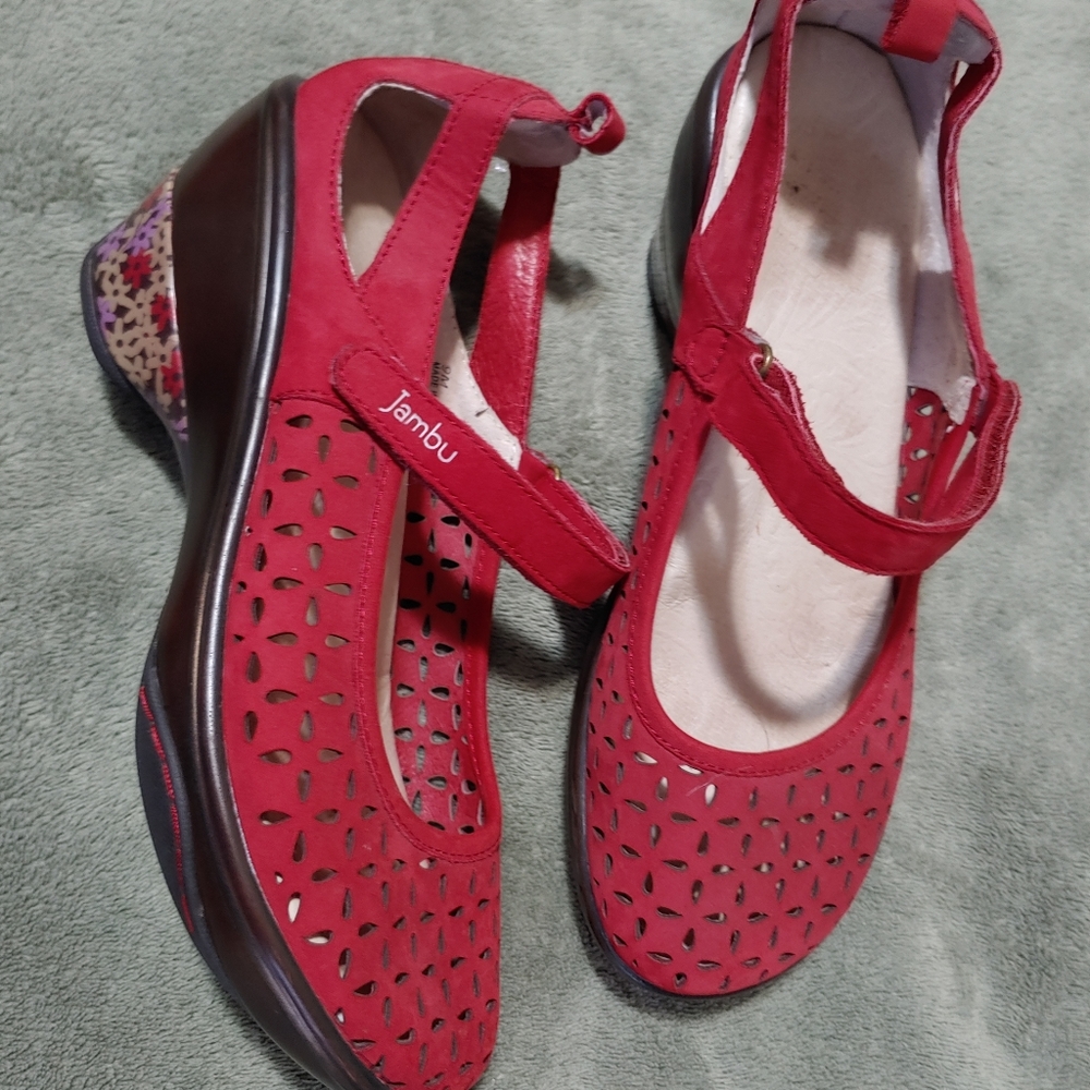 Jambu heeled leather sandals - red